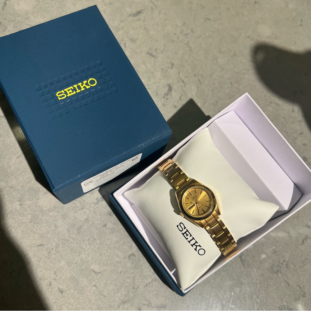 Seiko 5 ladies gold automatic watch